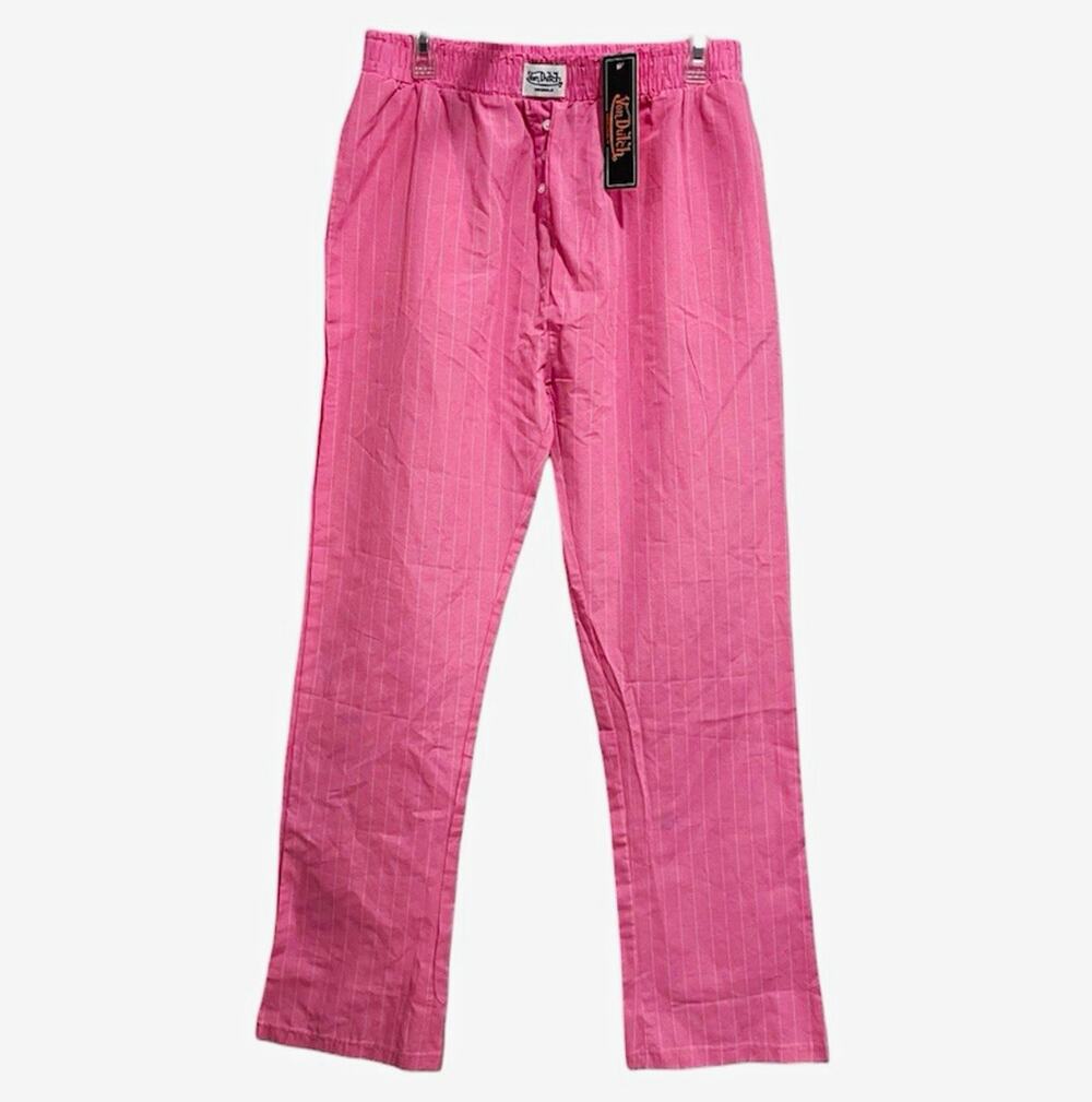 Von Dutch Womens Pin Striped Boxer Pajama Pants Medium Pink Sleepwear Lounge PJs